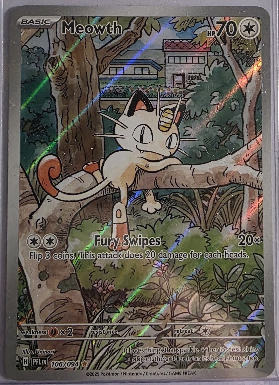 Meowth 106/094 Illustration Rare – Phantasmal Flames Pokémon Card