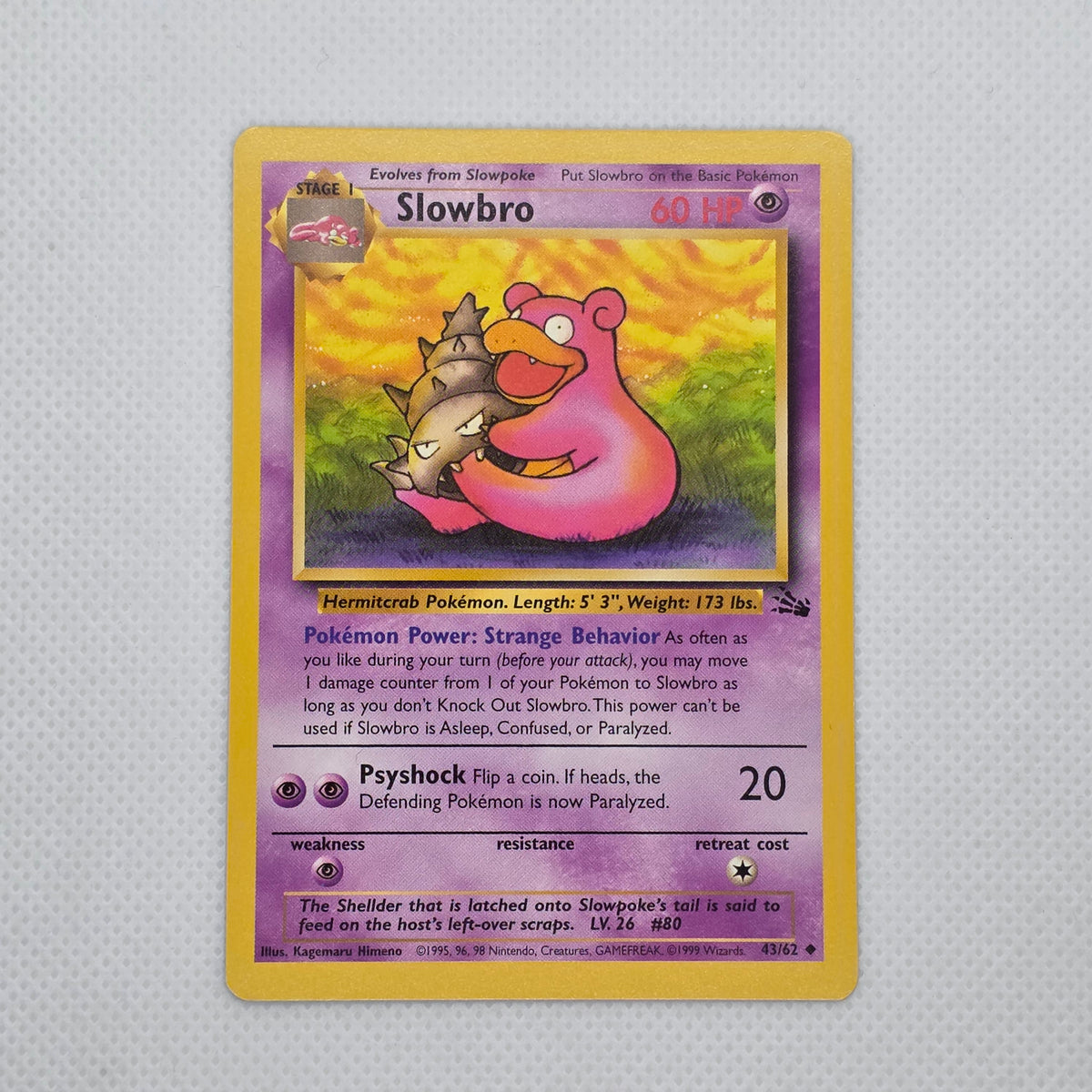 Slowbro 43/62 Fossil Unlimited Pokemon 1999 WOTC Vintage Uncommon
