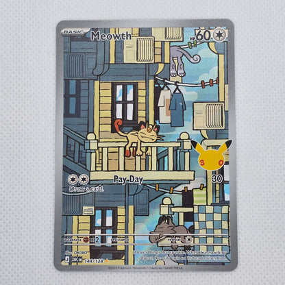 Meowth 144/128 Illustration Rare Pokemon 30th Celebration IR Holo Near Mint