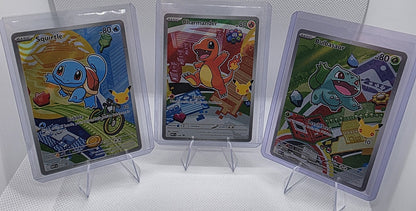 Pokémon Starter Trio Card Set – Squirtle, Charmander & Bulbasaur (Display Ready)