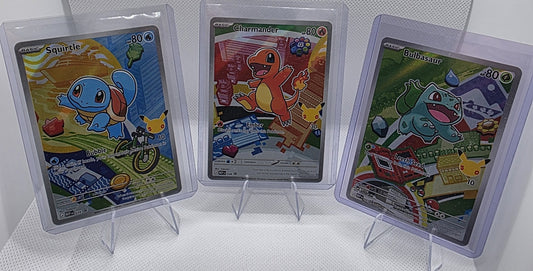 Pokémon Starter Trio Card Set – Squirtle, Charmander & Bulbasaur (Display Ready)