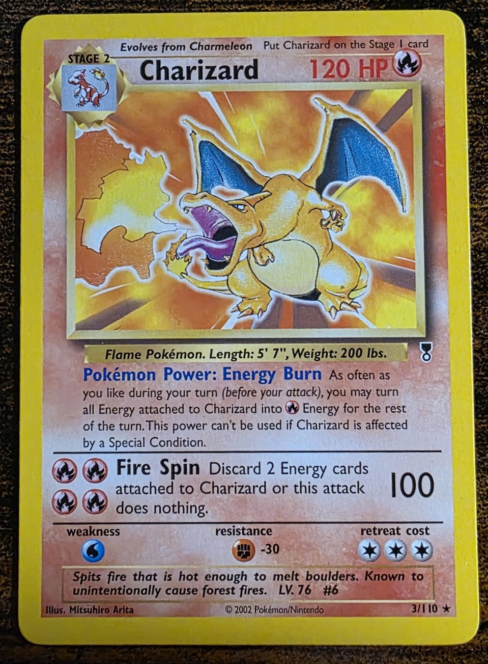 Charizard 3/110 Rare 2002 Pokémon Legendary Collection Non-Holo Vintage Card