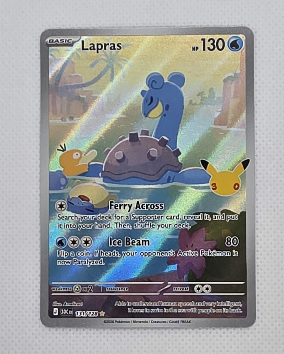Lapras 132/128 Illustration Rare Pokemon 30th Celebration IR Holo Near Mint